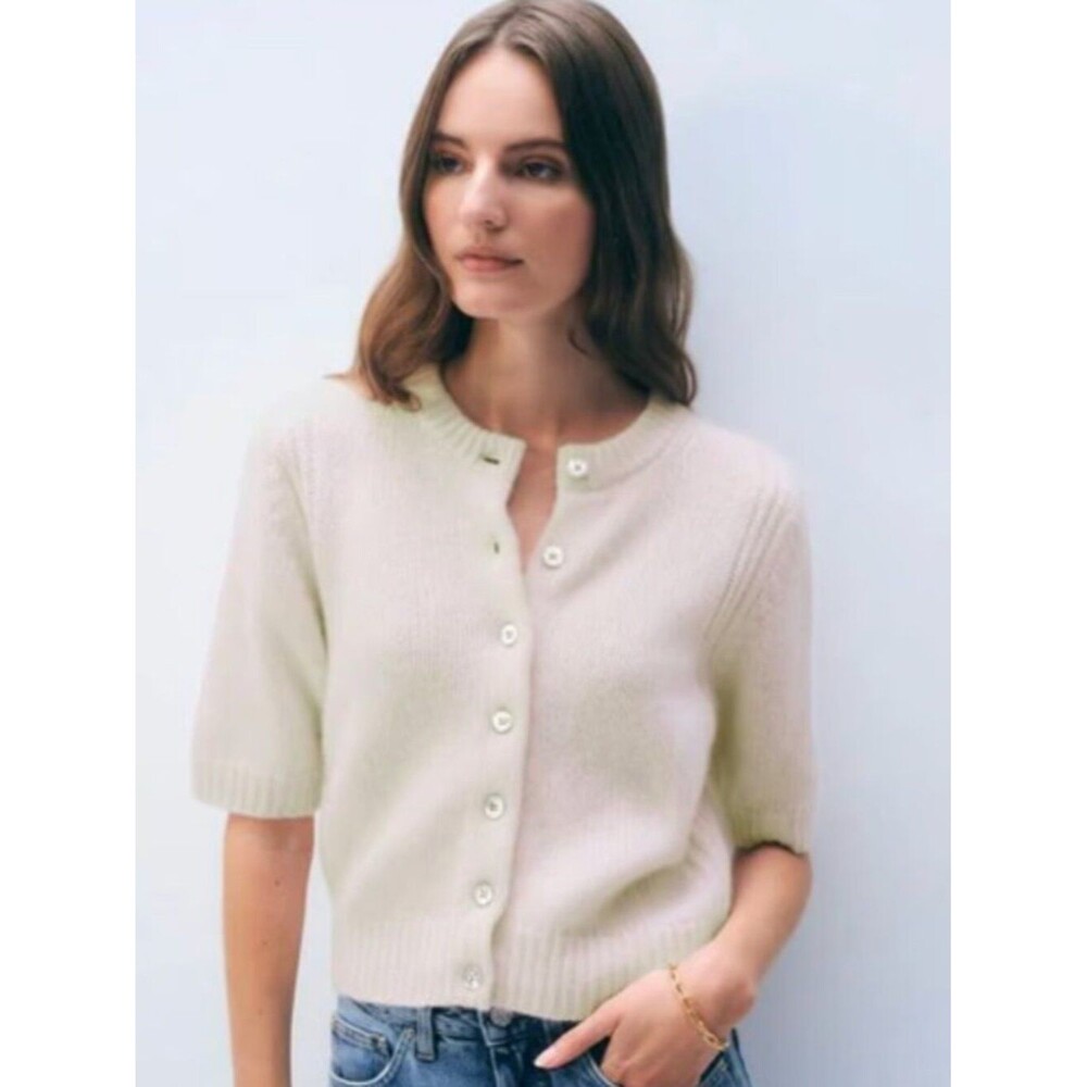 NEW White + Warren Cashmere  Elbow Sleeve Cardigan soft white